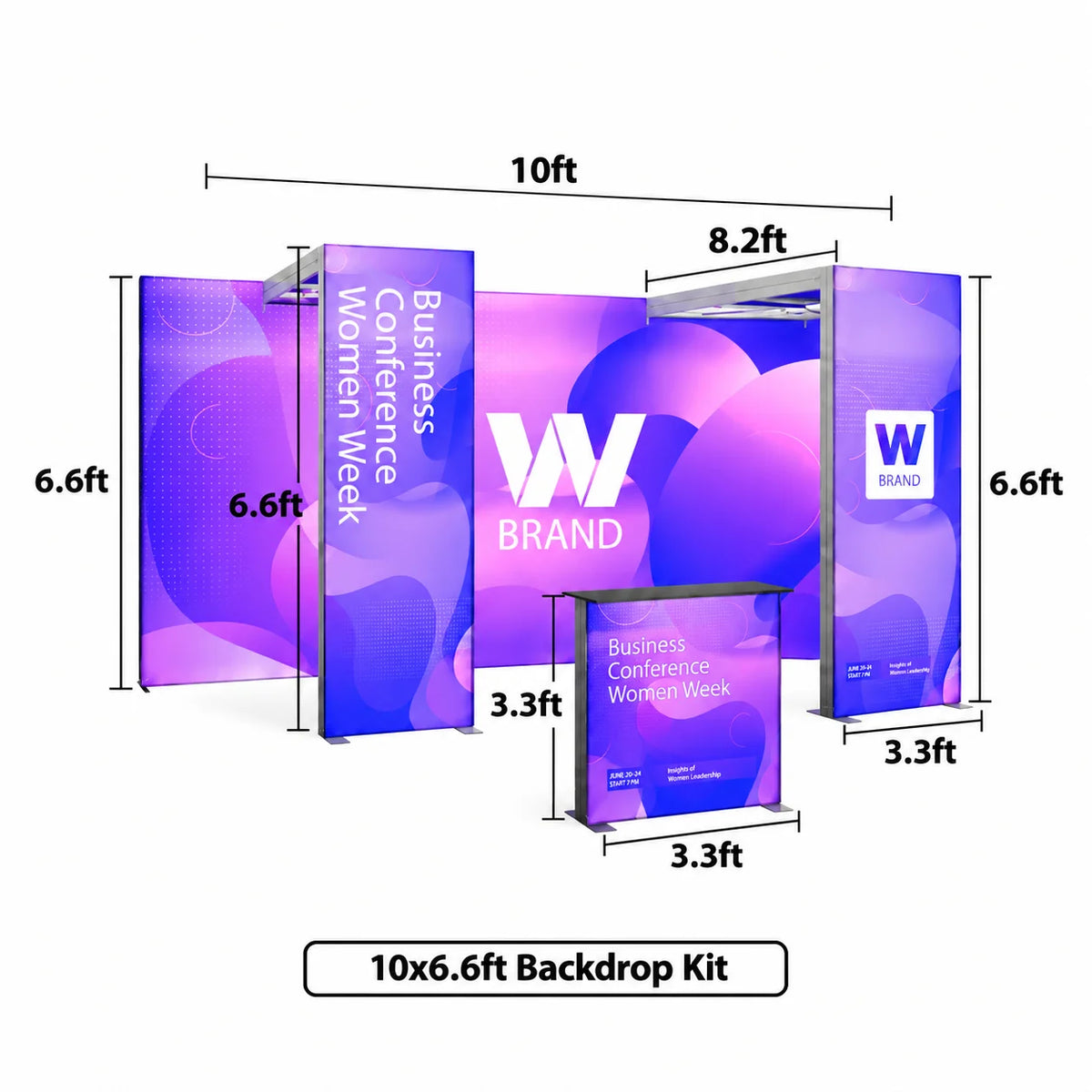 10ft LED illuminated display system for professional booth branding