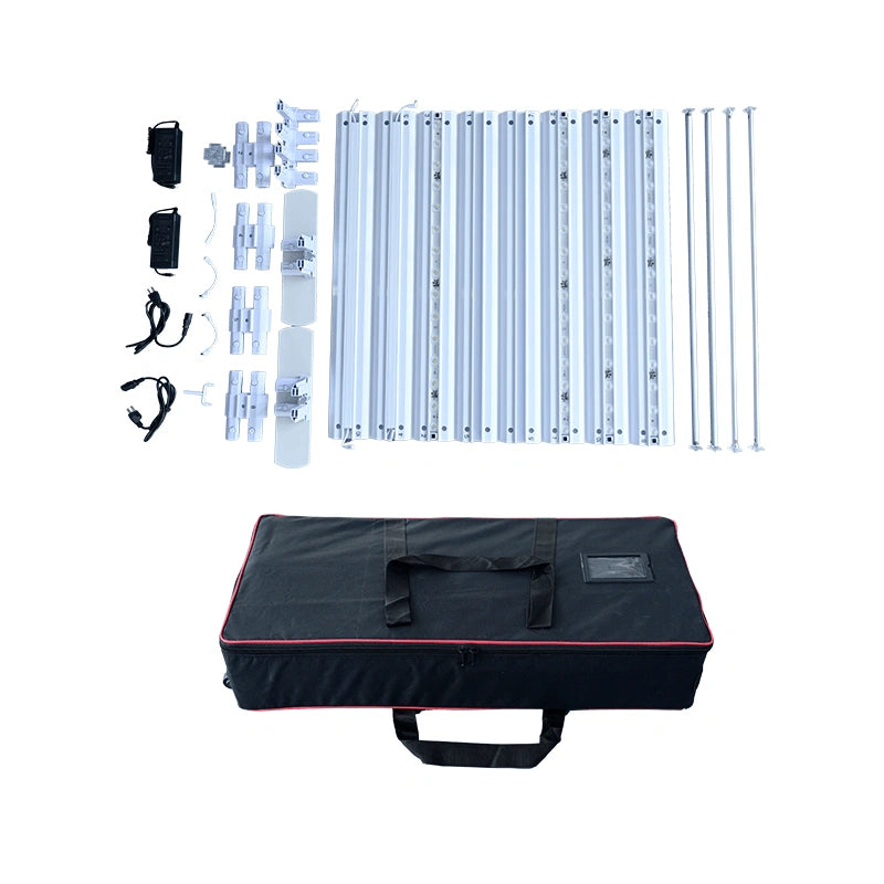 “10x6.6 ft SEG light box kit including aluminum frame, LED panels, power adapters and carry bag”