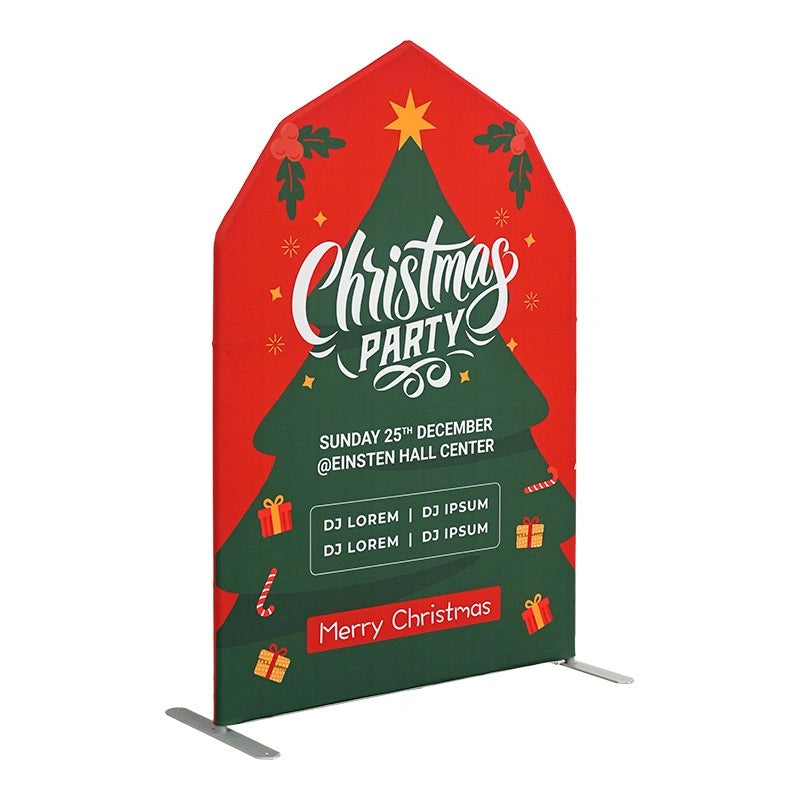 Decorative barn arch event backdrop with smooth fabric graphics