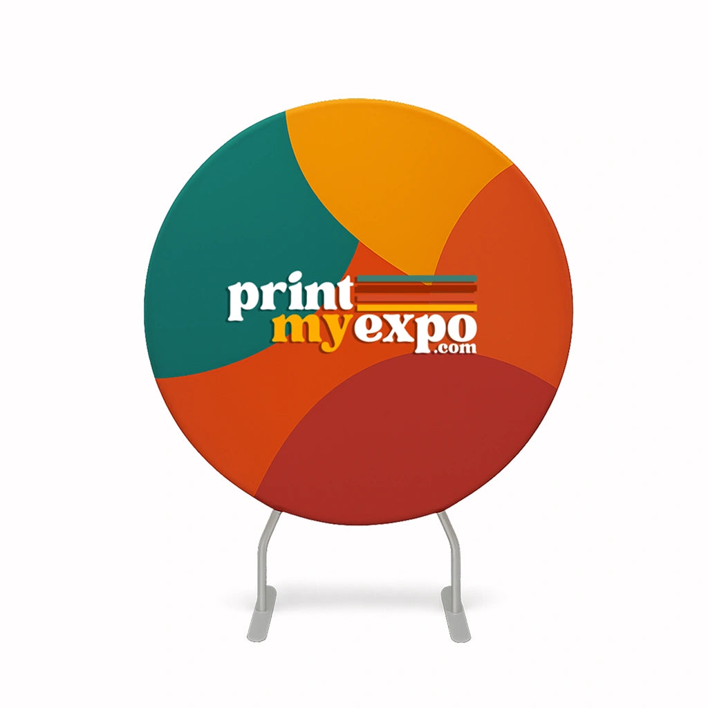 Round shaped backdrop with custom printed fabric for events and parties