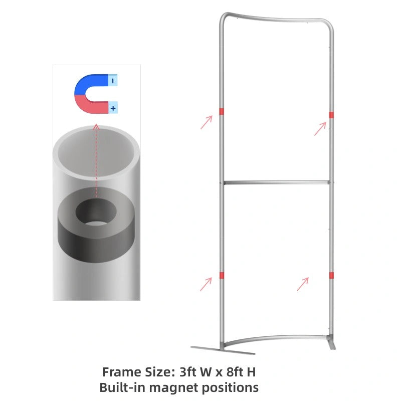 Easy-assemble magnetic curved banner stand for event branding