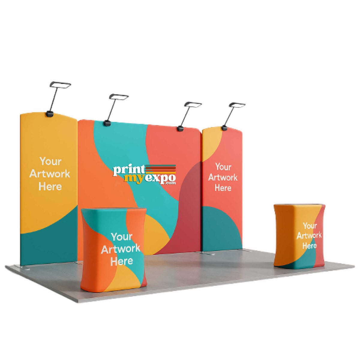 15x15 custom exhibition booth with modular display walls and branded event graphics