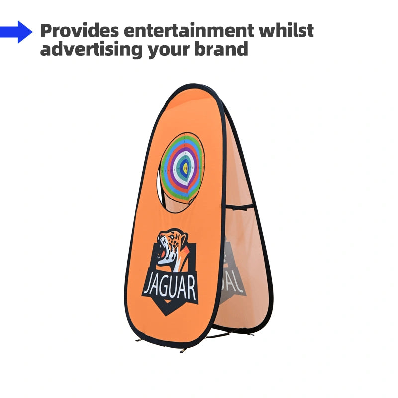 Front view of ball target pop up banner with printed target design