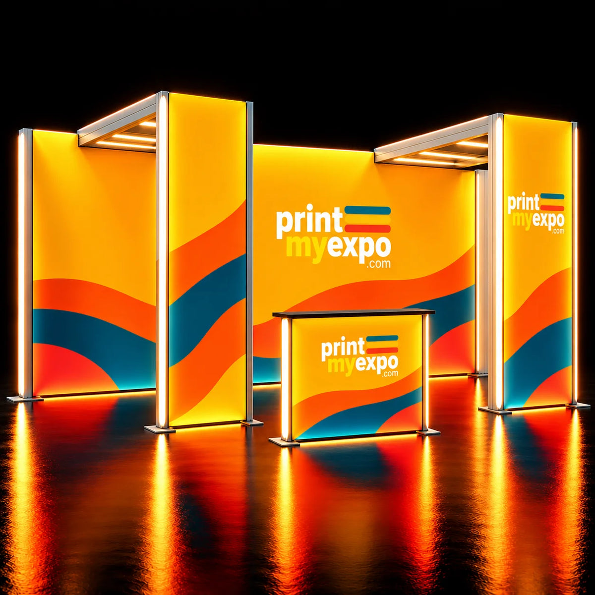 PrintMyExpo 10ft Tradeshow Lightbox Display Kit H with premium SEG fabric graphics