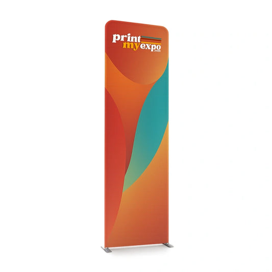 Fabric banner stand with round corners for trade show displays