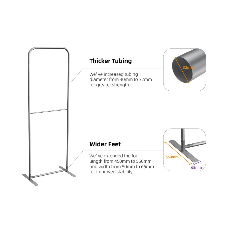 Fabric wedding welcome banner stand with round corners