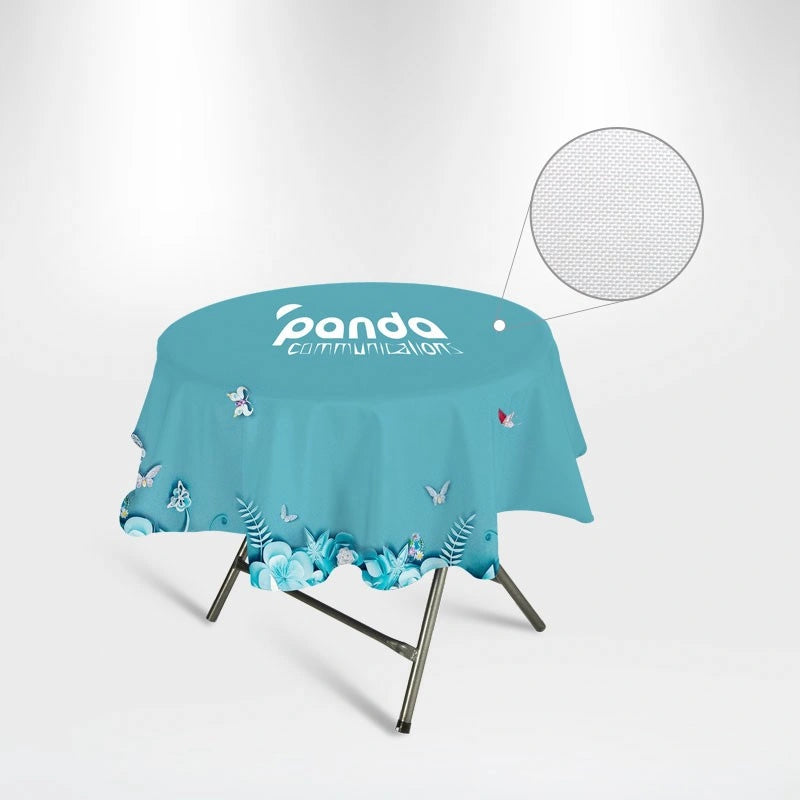 Premium stretch round table cover with custom printed graphics