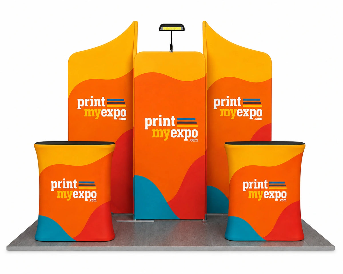 10x10ft Trade Show Booth Kit B9 with custom printed fabric graphics for professional trade show and exhibition displays