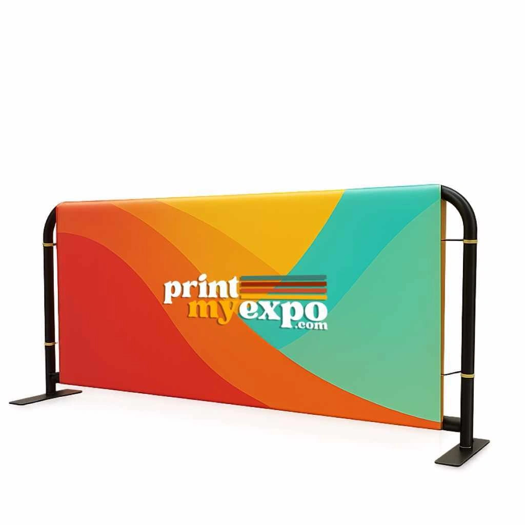 Custom barricade jacket by PrintMyExpo featuring branded graphics for event promotion and crowd control