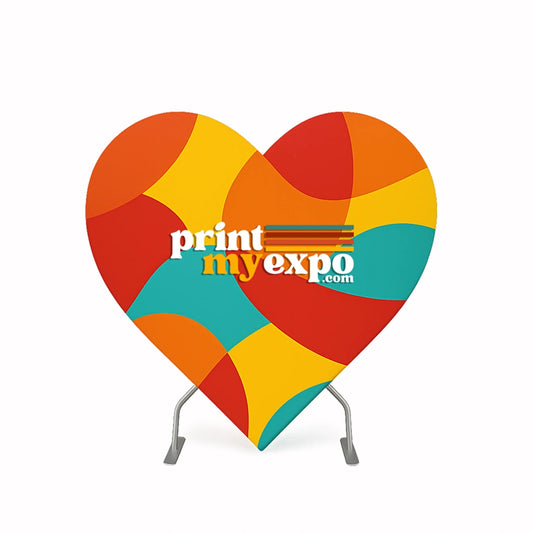 Heart shaped backdrop with custom printed fabric for weddings and parties